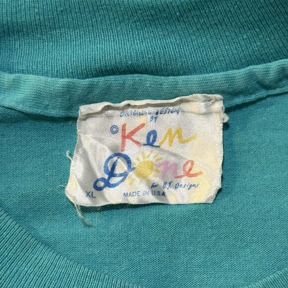Vintage 90s Ken Done Maui Hawaii Beach Graphic Teal Short Sleeve Shirt Size XL - Picture 4 of 5